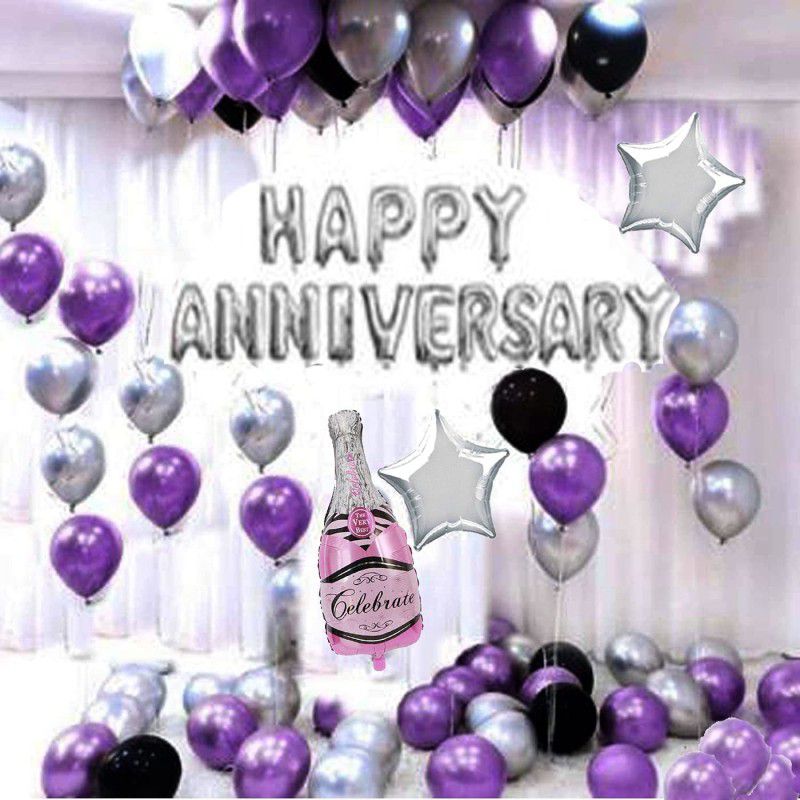 RSPD Anniversary Foil with Champagne & Metallic Balloons Decoration Kit Combo Item  (Set of 49)