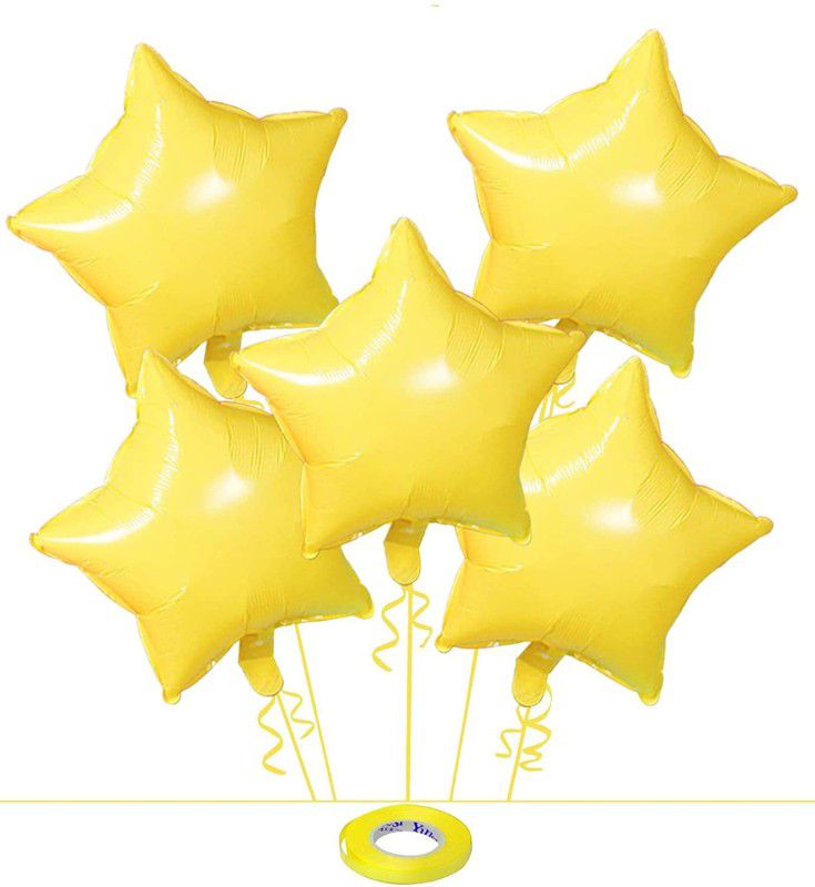 AMFIN (Pack of 6) 18 Inch Pastel Star Shape Foil Balloon with Balloons Ribbon for Birthday , Baby Shower , Wedding Anniversary Party Home Decoration / Kids Birthday Decoration Items - Yellow  (Set of 6)