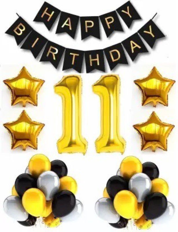SUSANYA Solid HB Set of 13 + 30 Gold, Silver & Black Balloons + 4 Gold Star + 11 no foil  (Set of 49)