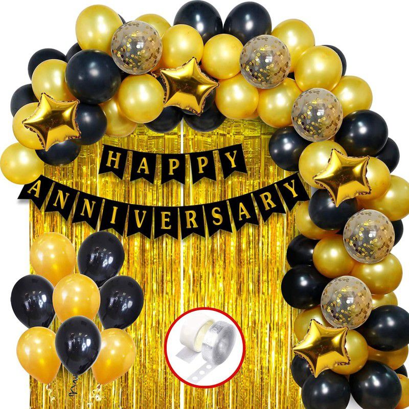1iAM Anniversary decorating items with Banner and Black,Golden balloons  (Set of 54)