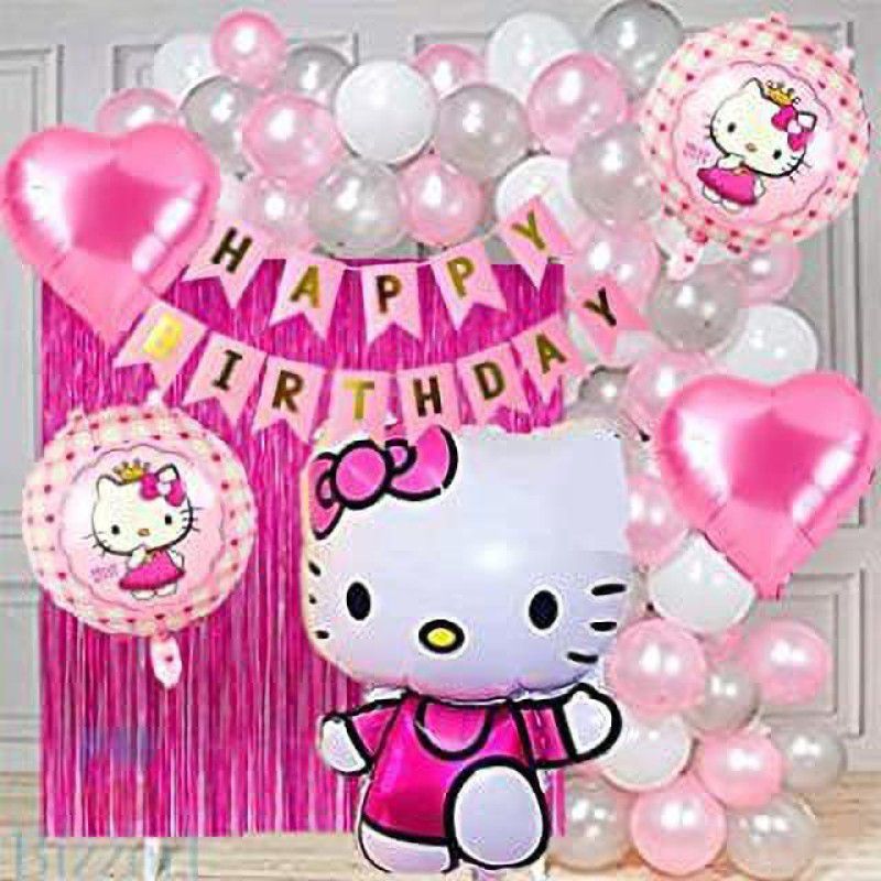 Shmaya kitty theme combo with round balloon-pack of 50  (Set of 50)
