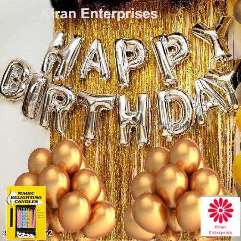 KIRAN ENTERPRISES Happy Birthday Combo (Foil,Fringe,Balloon,Candle )  (Set of 45)
