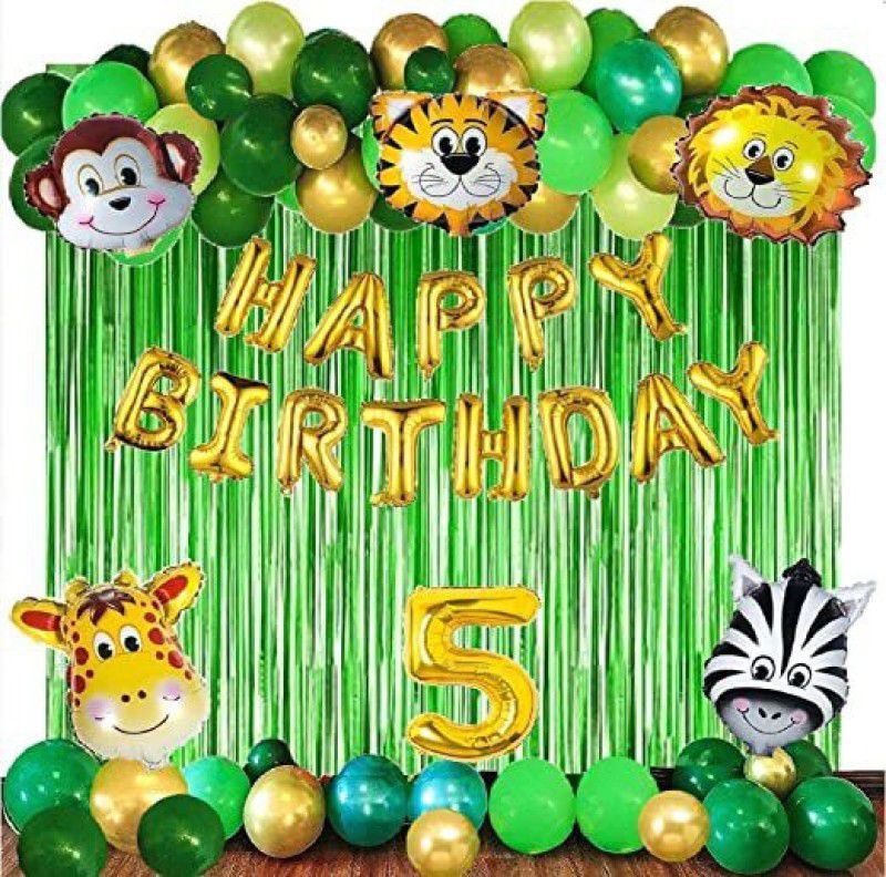 Fun and Flex JUNGLE THEME 5th Birthday Party Decoration Items or Kit for Kids - 50 pcs  (Set of 50)