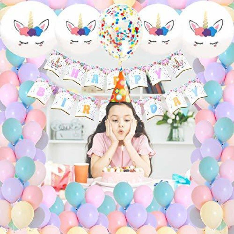 Rozi Decoration Unicorn Theme Birthday Decoration Sets for Kids (70 Pcs Combo)  (Set of 70)