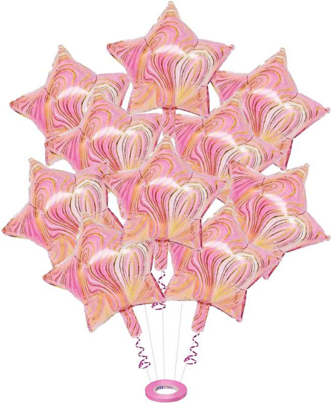 AMFIN Combo (Pack of 10) 18 Inch Pink Marble Star Shaped Foil Balloon with Ribbon  (Set of 10)