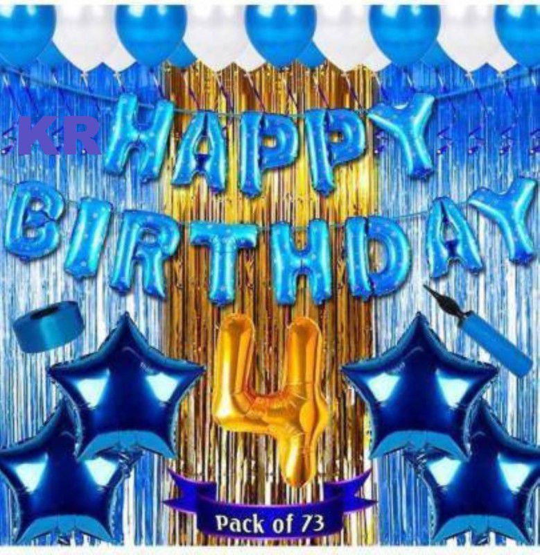 KR Boy girl & kids Fourth/4th happy birthday Decoration combo/kit Happy Birthday Blue foil balloon pack material party decorations(Pack of 73)  (Set of 73)