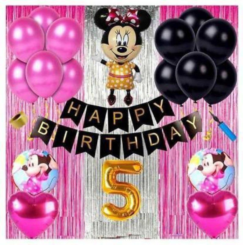 decokart 5th minnie theme birthday combo-pack of 73  (Set of 73)