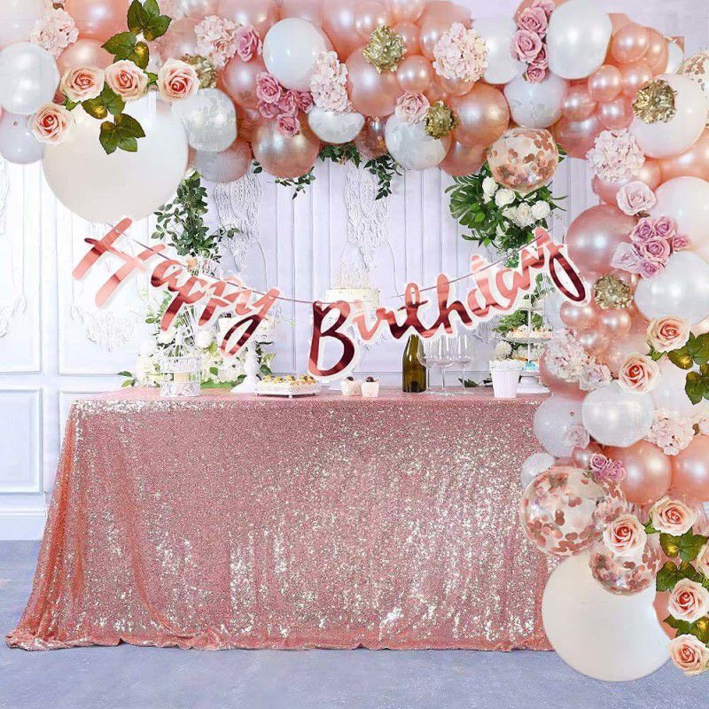 Dinipropz Happy Birthday Decoration Rose Gold Combo For Birthday Decoration Items  (Set of 56)