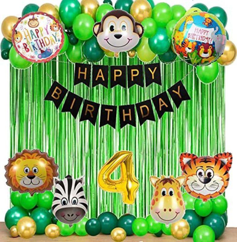 Fun and Flex Forest/Jungle Safari Theme 4th Birthday Decoration Items or Kit - 42pcs  (Set of 42)