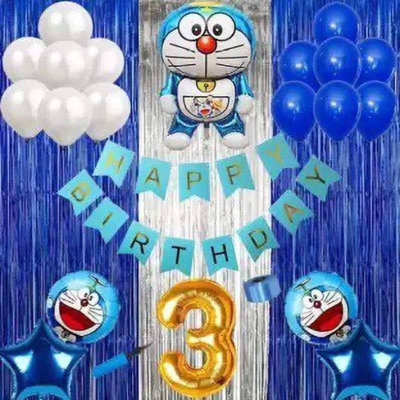 Shmaya 3rd birthday doreamon theme birthday combo-pack of 74  (Set of 74)
