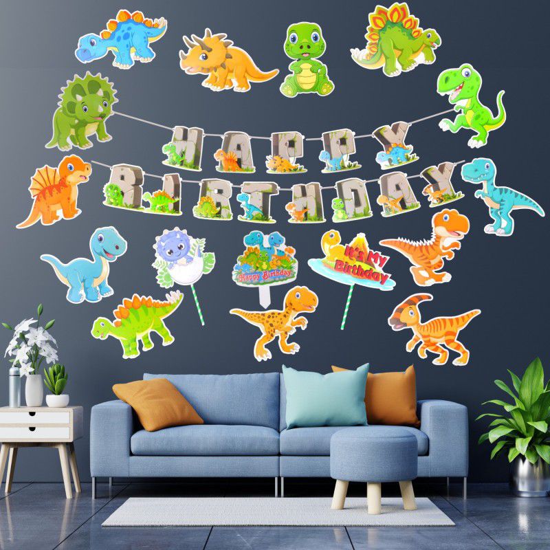 Party Decorz Dinosaur Theme Birthday Paper Decoration Set Of 17 pcs  (Set of 17)