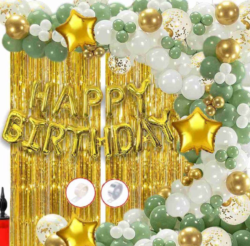 Zebra finch Green gold decoration happy birthday balloons pack of 75 pcs  (Set of 75)