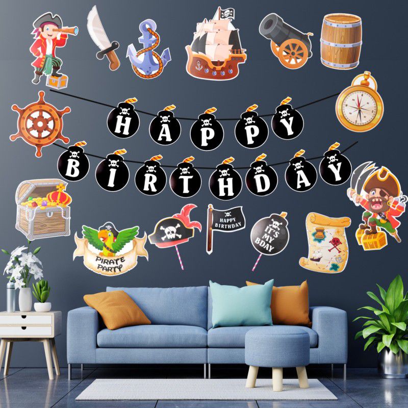 Party Decorz Pirate Theme Birthday Paper Decoration Set Of 16 pcs  (Set of 16)