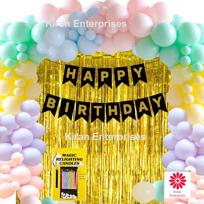 KIRAN ENTERPRISES Happy Birthday Combo (Banner,Fringe,Candle,Balloon )  (Set of 34)