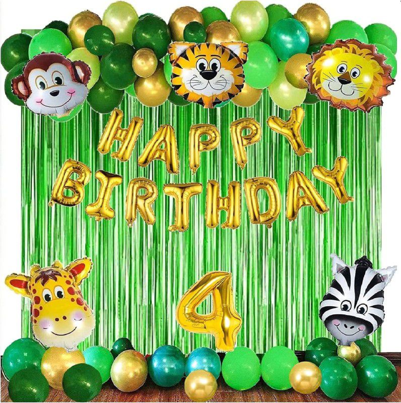 Fun and Flex JUNGLE THEME 4th Birthday Party Decoration Items or Kit for Kids - 50 pcs  (Set of 50)