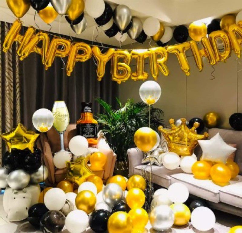 Bloomsevent Happy Birthday Decoration Combo of Cheers Foil Balloon & Metallic Balloons  (Set of 58)