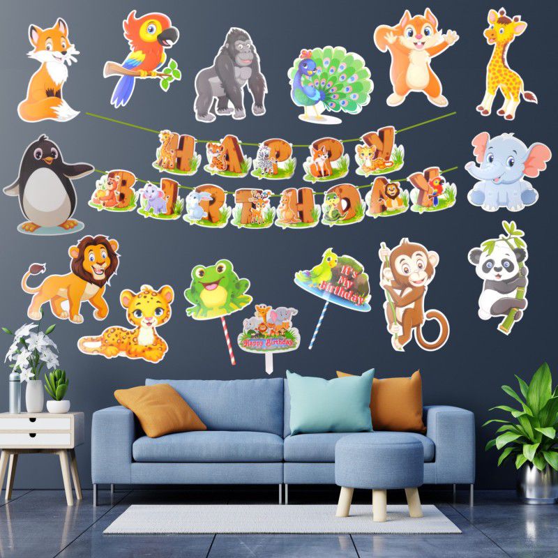 Party Decorz Animal /Jungle/Safari Theme Birthday Paper Decoration Set Of 16pcs  (Set of 16)