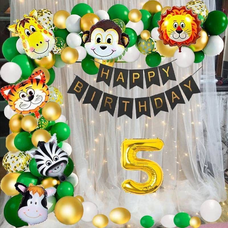 Fun and Flex Forest/Jungle Theme Net Curtain 5th Birthday Party Decoration Kit Combo-50pcs  (Set of 50)