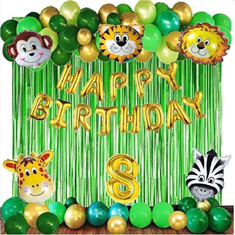 Fun and Flex JUNGLE THEME 8th Birthday Party Decoration Items or Kit for Kids - 50 pcs  (Set of 50)