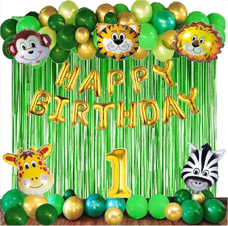 Fun and Flex JUNGLE THEME Birthday Party Decoration Kit Combo For babyshower,1st bday Party  (Set of 50)