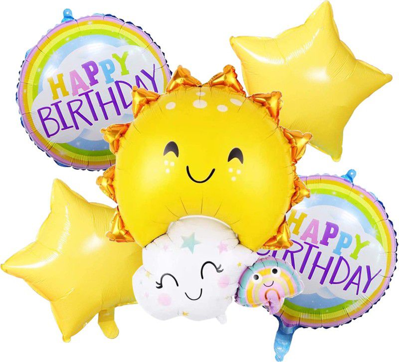 AMFIN Pack of 5 - Smiley Foil Balloons Sun Cloud Theme Decoration Rainbow  (Set of 5)