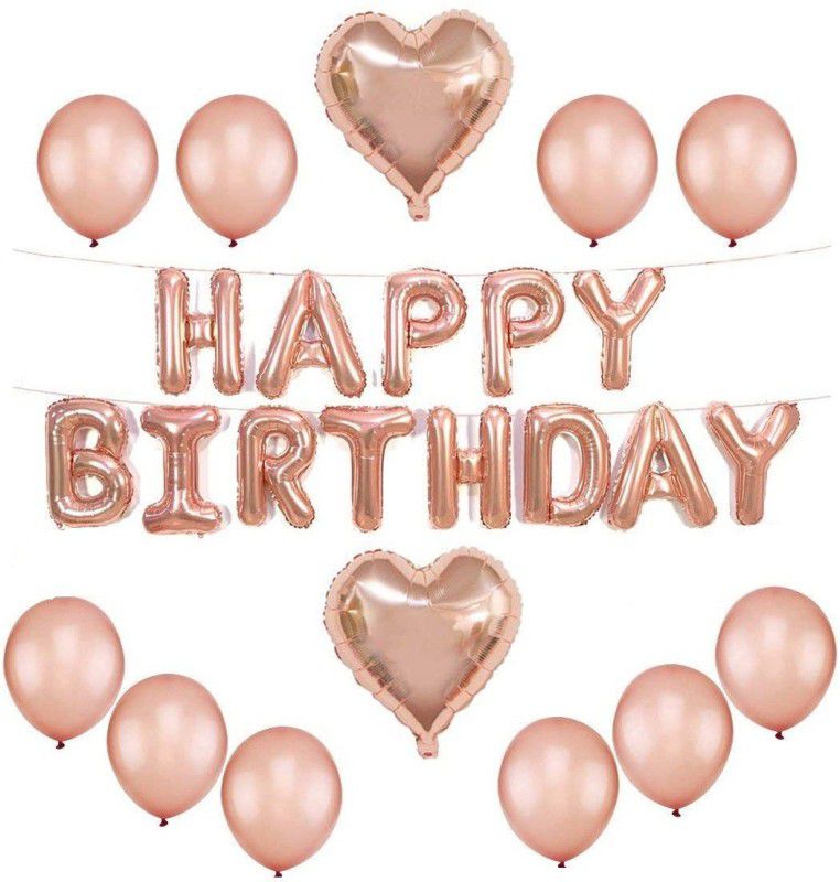 R G ACCESORIES Rose gold happy birthday decoration foil balloon combo pack of 13  (Set of 13)