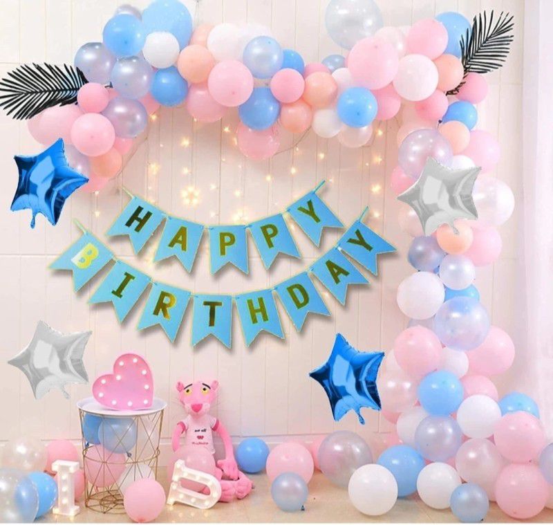 Zebra finch Pink . white.blue. happy birthday celebration combo set of 80 items.  (Set of 80)