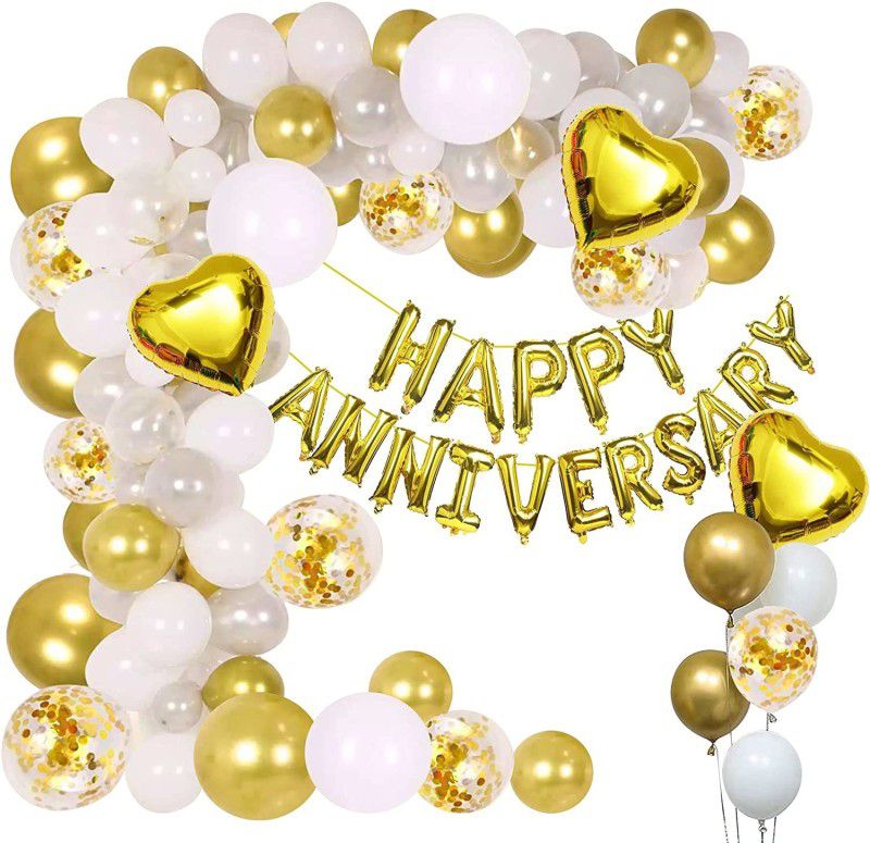 Dinipropz Happy Anniversary Gold Combo Kit With Balloons Foil Decoration Set Items  (Set of 50)