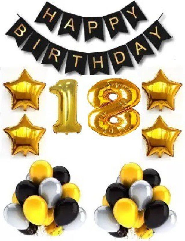 SUSANYA Solid HB Set of 13 + 30 Gold, Silver & Black Balloons + 4 Gold Star + 18 no foil  (Set of 49)
