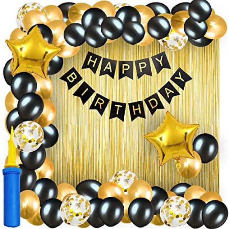 R G ACCESORIES 29pcs black golden happy birthday decoration combo pack for birthday decoration  (Set of 50)