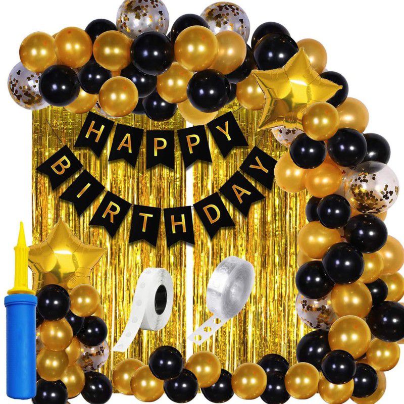 Zebra finch black gold happy birthday balloons pack of 61  (Set of 61)