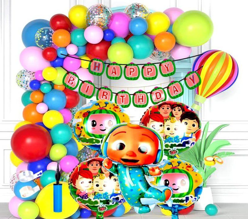 SV Traders Cocomellon Theme Birthday Decoration Combo Of 101 Pcs  (Set of 1)