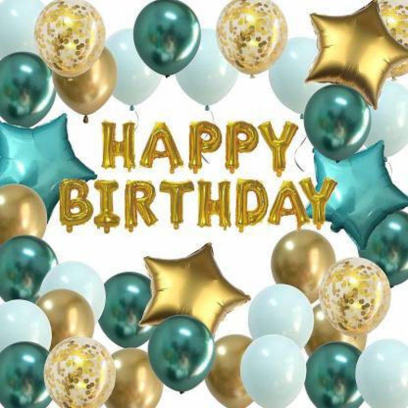 SHOPTIONS golden happy birthday combo SET-13 pc happy birthday foil,4 confeeti balloon,4 star foil,30 balloon-pack of 51  (Set of 51)
