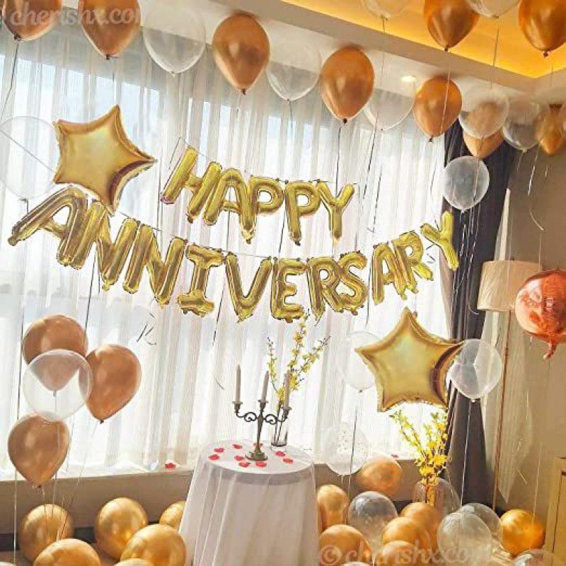 Bubble Trouble Golden & White Anniversary Decoration Items for Room - Pack of 43 Pcs  (Set of 43)