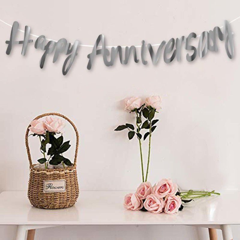 AMFIN Happy Anniversary Bunting Banner Set for Decoration / Anniversary Decorations for Home / Happy Anniversary Decoration Items - Silver  (Set of 1)