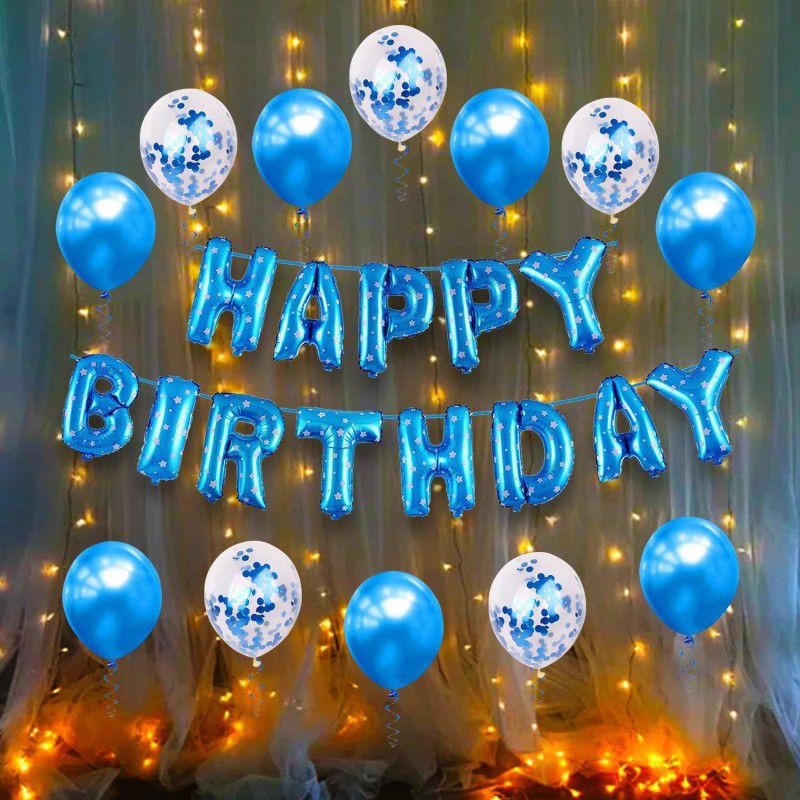 SHOPTIONS Blue Birthday Decoration Balloons Set -14Pcs Combo Kit with Happy Birthday Foil Balloon, Confetti, Metallic Balloons/Ballons for Decorating Birthday/Birthday Decoration kit for Boys  (Set of 26)