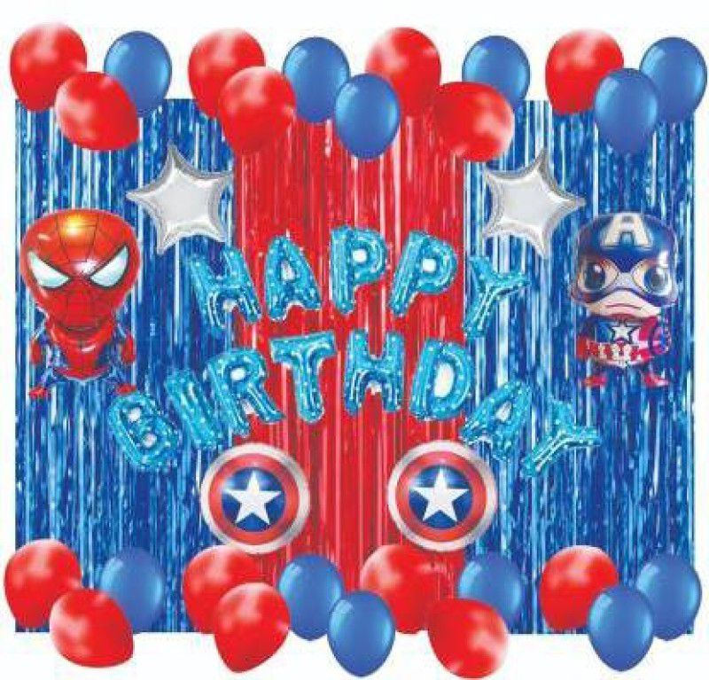SHOPTIONS Spiderman and captain americe theme birthday combo-pack of 60  (Set of 110)