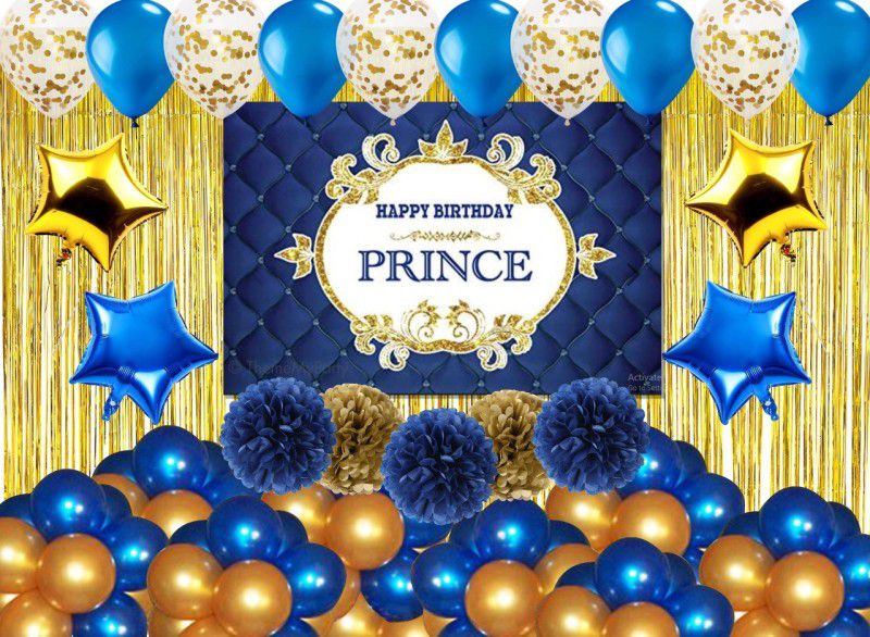 Theme My Party Birthday Decoration kit for Boy Prince Party Supplies for Theme Based Boy Birthday (Happy Birthday - Prince  (Set of 66)