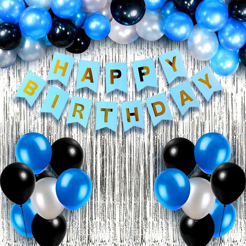 Happy Decoration Happy Birthday Combo Set with metalic balloons and Foil Curtainn Shimmer  (Set of 33)