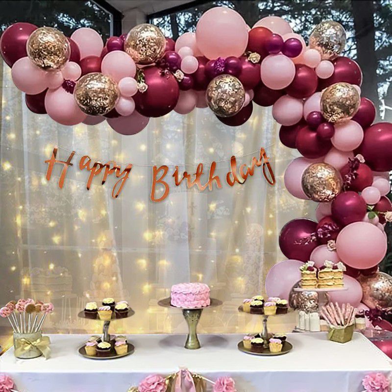 specialyou.in Birthday decoration items,LED light, Rosegold ,tulle backdrop  (Set of 69)