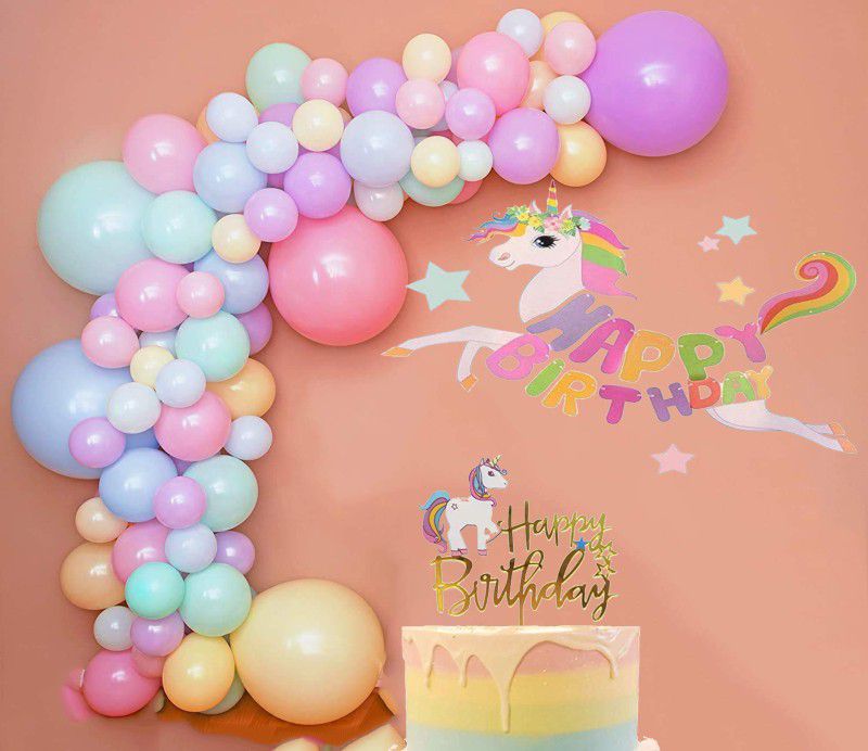 FUNCART Unicorn Birthday Banner & Balloons Decoration(1 Cake Topper, 1 Banner and 50 Balloons) for Unicorn Birthday Decoration/1st Birthday Decoration/Happy Birthday Decoration  (Set of 52)