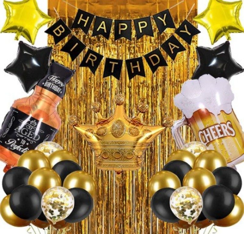 Bloomsevent Premium Quality Happy Birthday Decoration Combo of Cheers Mug Foil Crown Foil  (Set of 38)