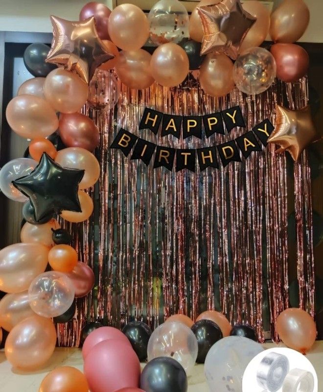 Zebra finch Rose gold combo happy birthday balloons kit 68.  (Set of 68)