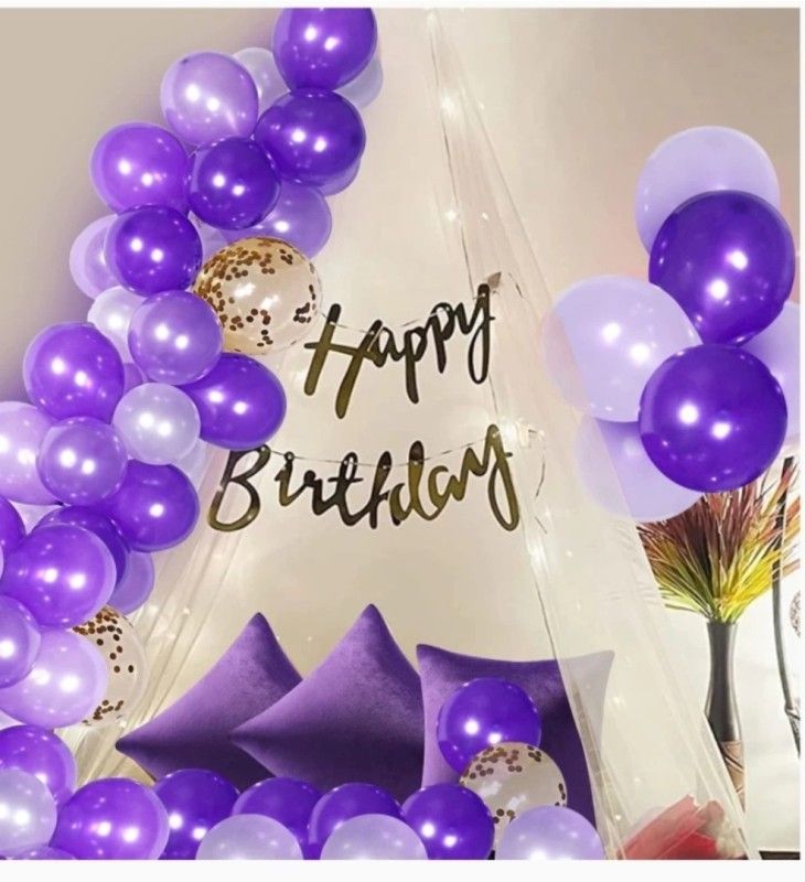 Zebra finch Purple and white with light happy birthday party combo kit pack of (50 pcs).  (Set of 50)