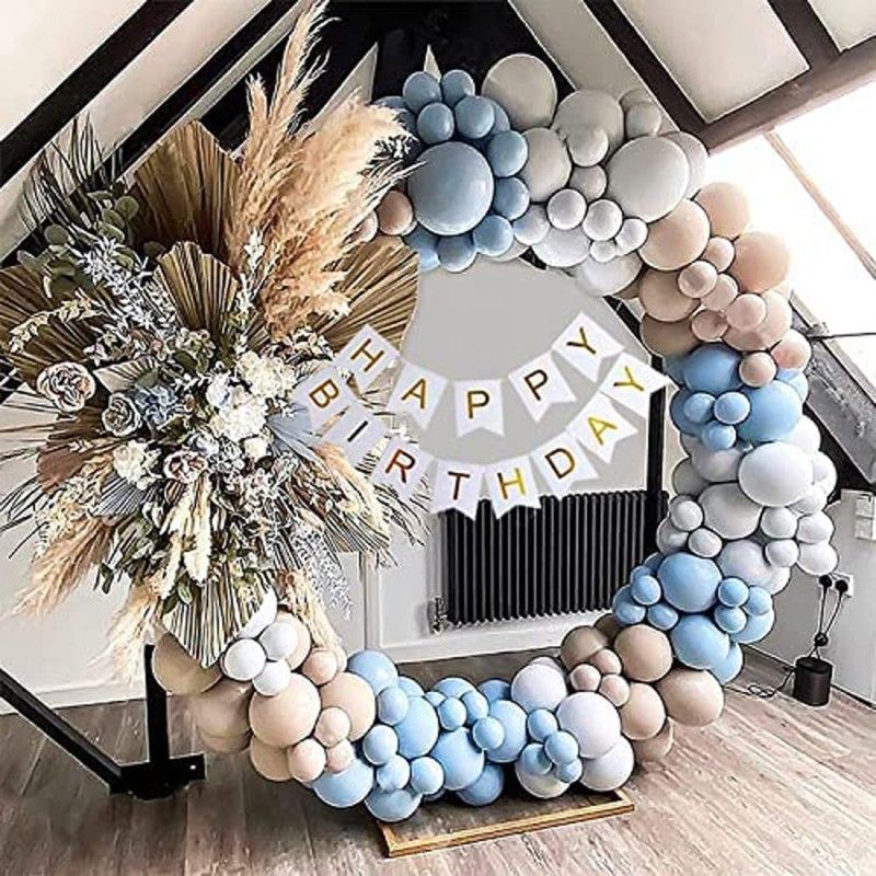 SOI Birthday Decoration Kit– Blue Peach Pastel Balloons Combo with Birthday Banner  (Set of 78)