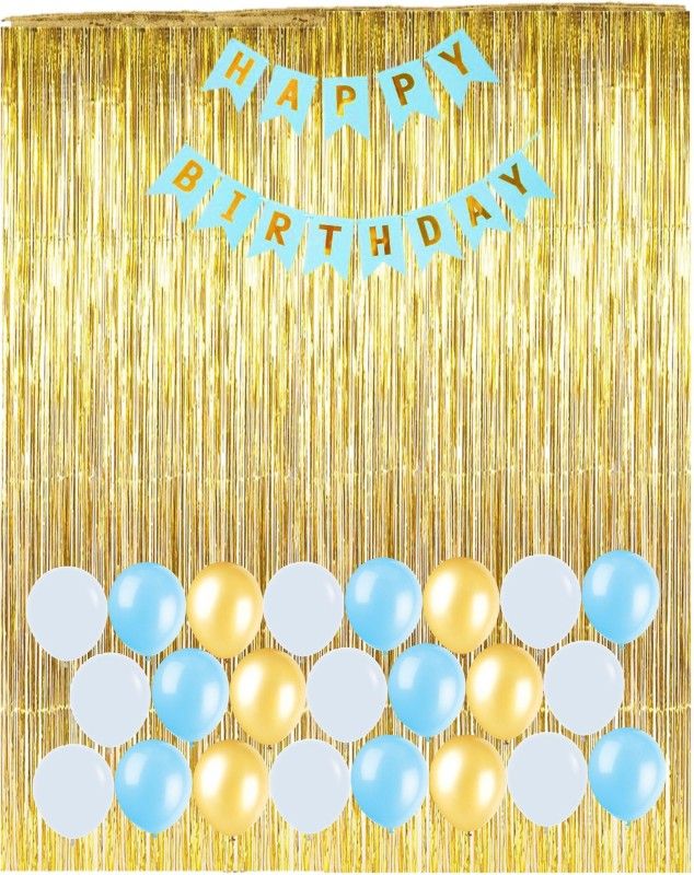 Bash N Splash Blue, White & Gold Happy Birthday Party Decoration Pack  (Set of 48)