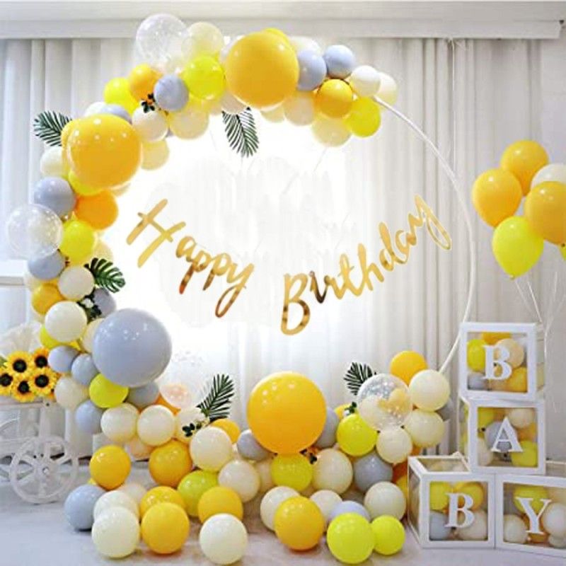 Dinipropz Happy Birthday Gold Banner with Macron and Confetti Balloons Decoration  (Set of 58)