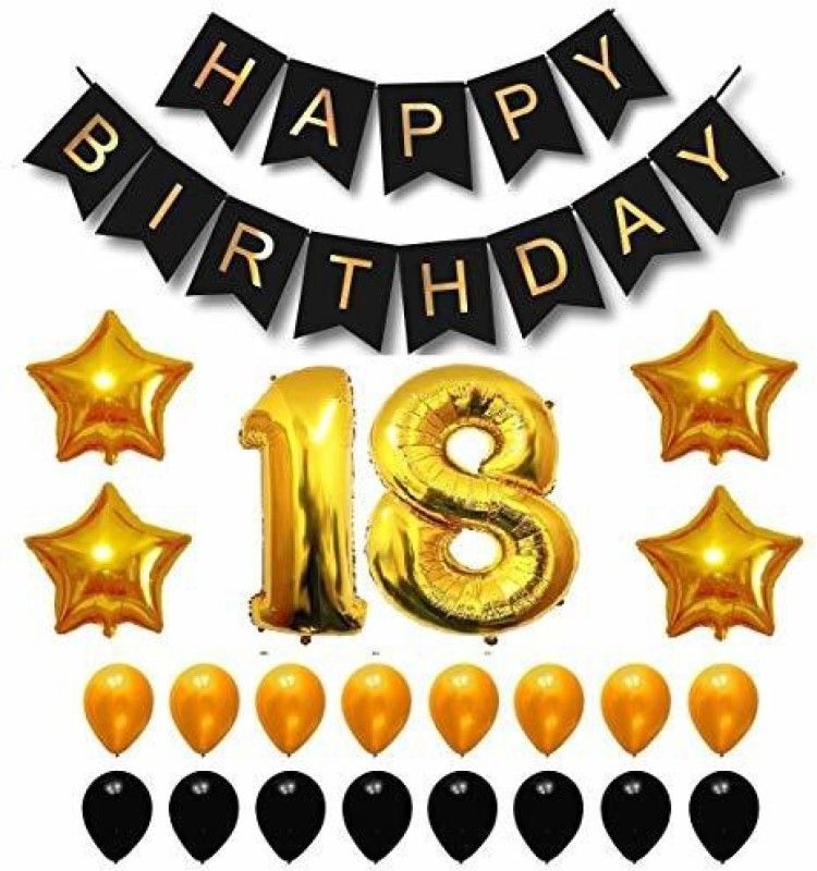 Rozi Decoration Happy Birthday Supplies & Decoration Set With Gold Number Foil Balloon 18th Year  (Set of 1)