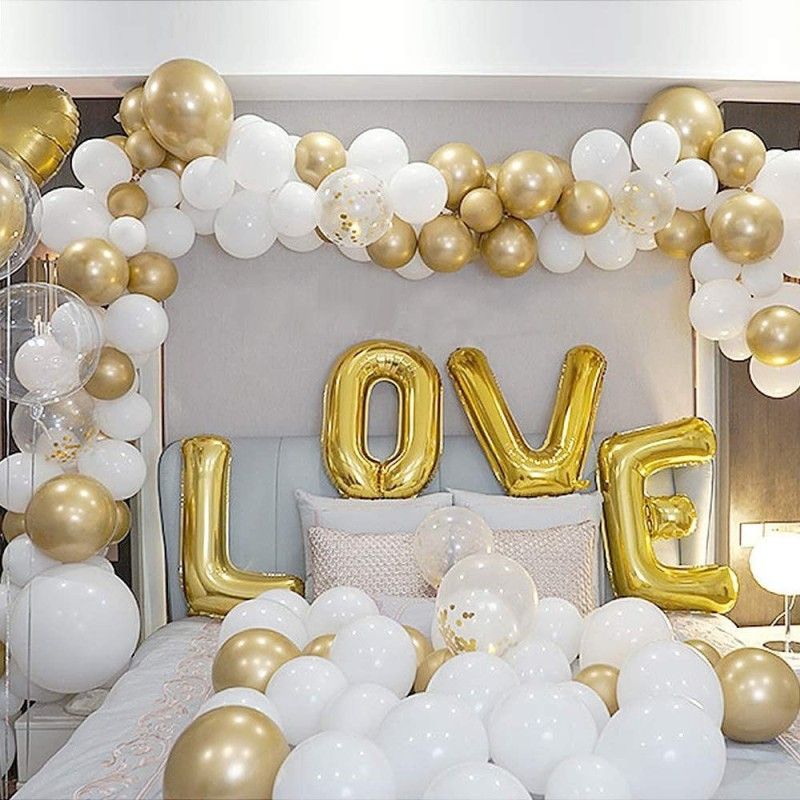 decokart golden love combo 1ST NIGHT,BIRTHDAY ANNIVERSARY PARTY WITH CONFETTI BALLOONS Balloon .pack of 100  (Set of 100)