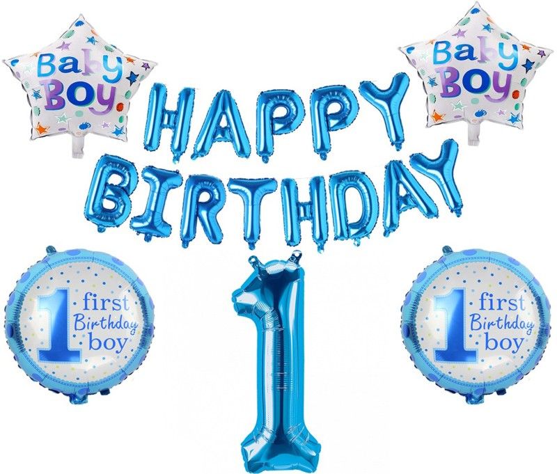 FUNCART 1st Birthday Boy Decoration( Happy Birthday Foil Balloon+1st Birthday Foil Balloon Kit) for Kids Party Decoration/1st Birthday/Baby Shower/Baby Arrival/Birthday Decoration  (Set of 18)